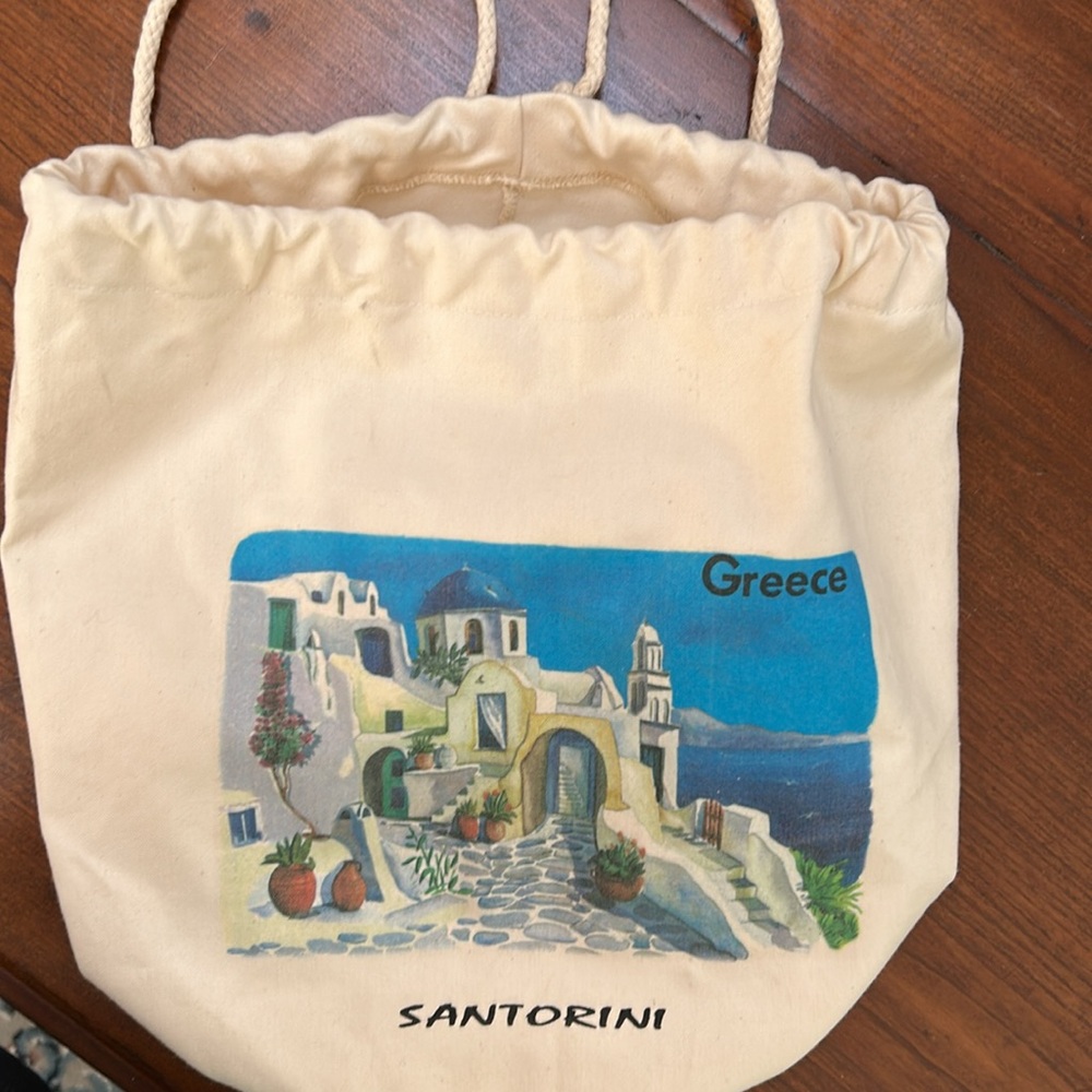 Santorini Greece Canvas Tote Bag,Drawstring. Shoulderbag. Or backpack style. FUN